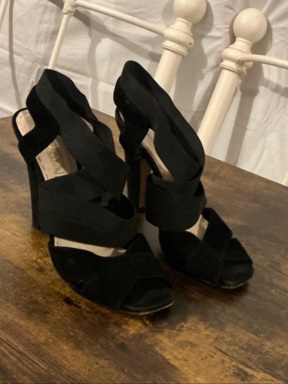 Prada Black Suede Crisscross Strap High Heel Sandals